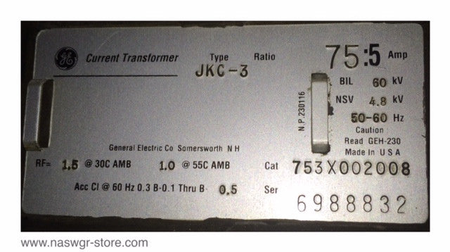 753X002008 , GE 753X002008 Type JKC-3 Current Transformer