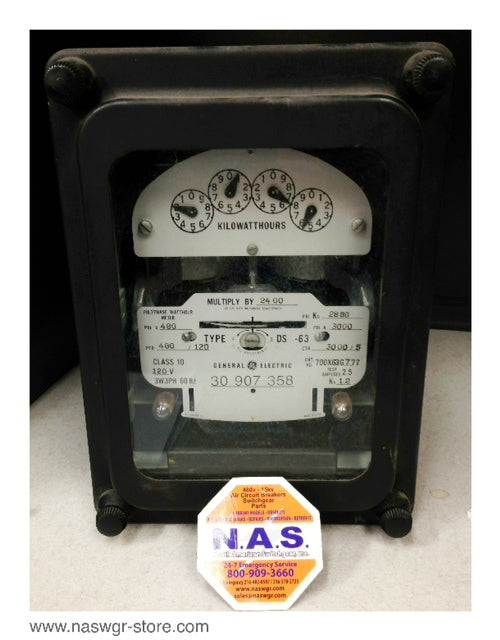 700X63G777 , GE 700X63G777 Kilowatthour Meter , Test Amperes: 2.5 , Kh 1.2 , Pri. V: 480 , PTR: 480/120 , Class 10 , 120V , 3 Phase , 3 Wire 60 Hz. , PN: 700X63G777