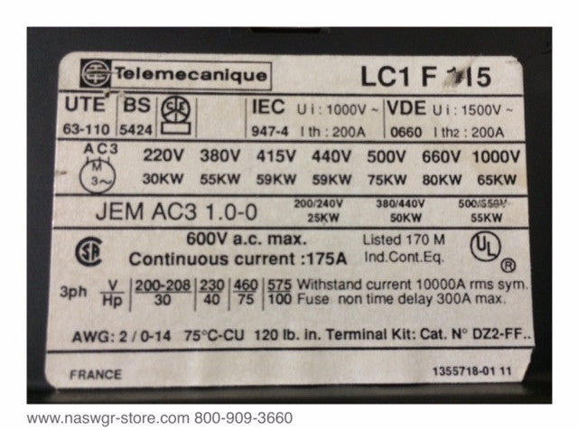 LC1F115 ~ Telemecanique LC1F115 Contactor