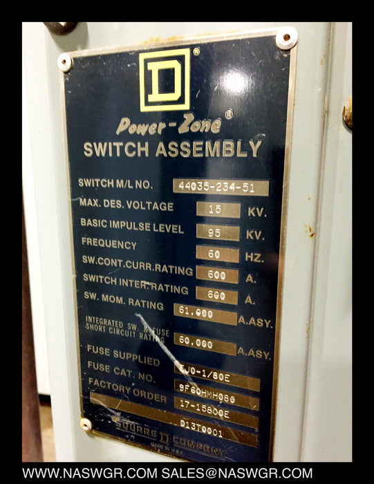 Square D Power-Zone Style Load Interrupter Switch 15kV 600 amp