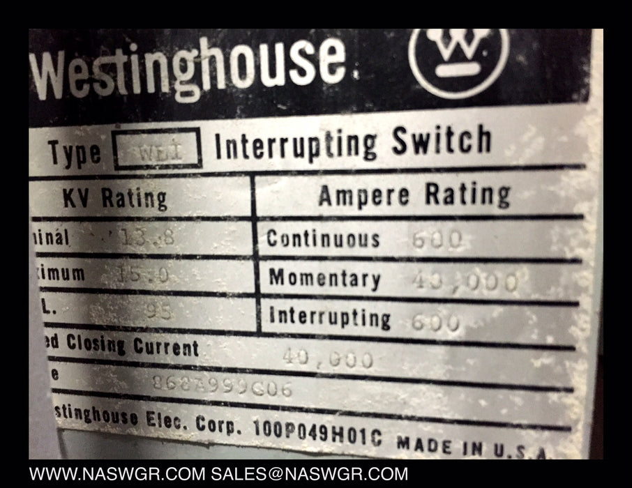 WLI ~ Westinghouse WLI Load Break Interrupting Switches ~ 15kV 600 amp WLI