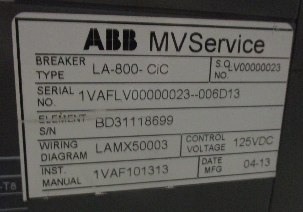 ABB SACE E1B-A 02, LA-800-CIC Circuit Breaker (E/O,D/O) - 100 Amp