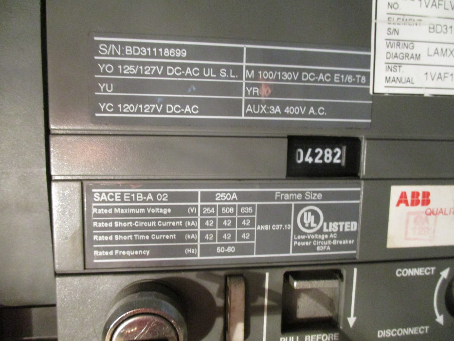 ABB SACE E1B-A 02, LA-800-CIC Circuit Breaker (E/O,D/O) - 100 Amp