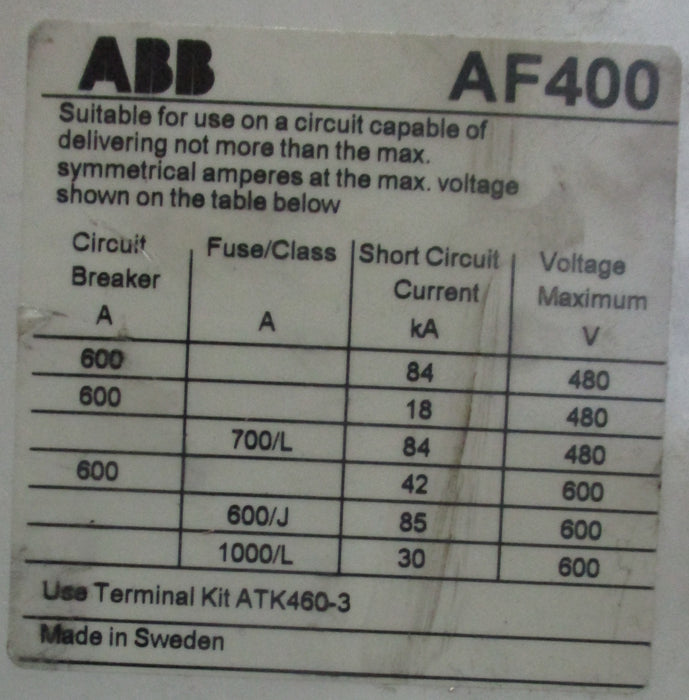 Af400 Label AF400-30 - ABB Contactor — North American Switchgear Store