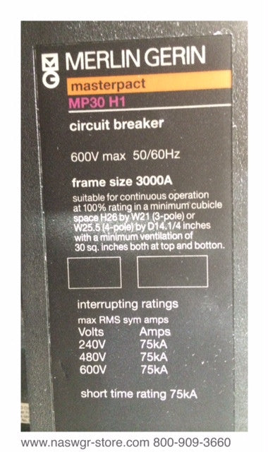 MP30H1 ~ Merlin Gerin MP30H1 Circuit Breaker ~ 3000 Amp