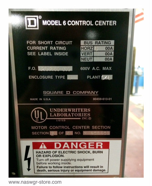 Square D Model 6 Size 5 Combination MCC ~ 8536SG01H20S — North American ...
