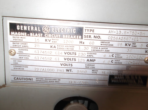 AM13.8-750-5H General Electric  Magne-Blast Circuit Breaker