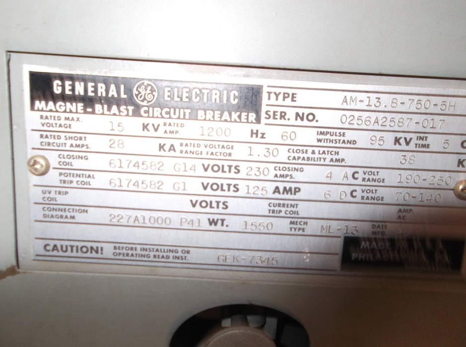 AM13.8-750-5H General Electric  Magne-Blast Circuit Breaker