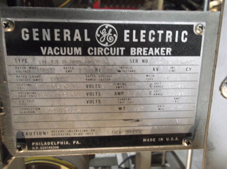 H13.8-500-OK General Electric Vacuum Circuit Breaker