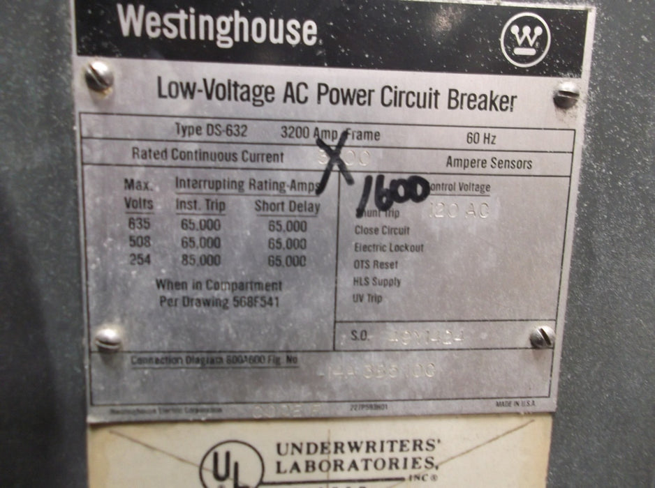 DS-632 Westinghouse Low Voltage AC Power Circuit Breaker