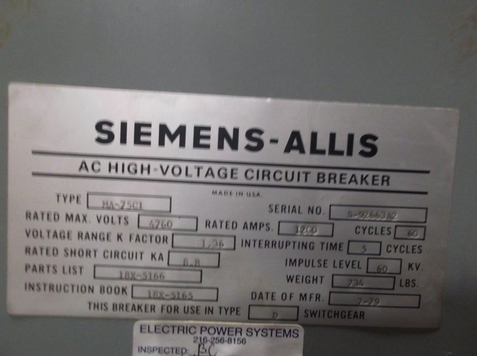 MA-75C1 Siemens Allis AC High-Voltage Circuit Breaker