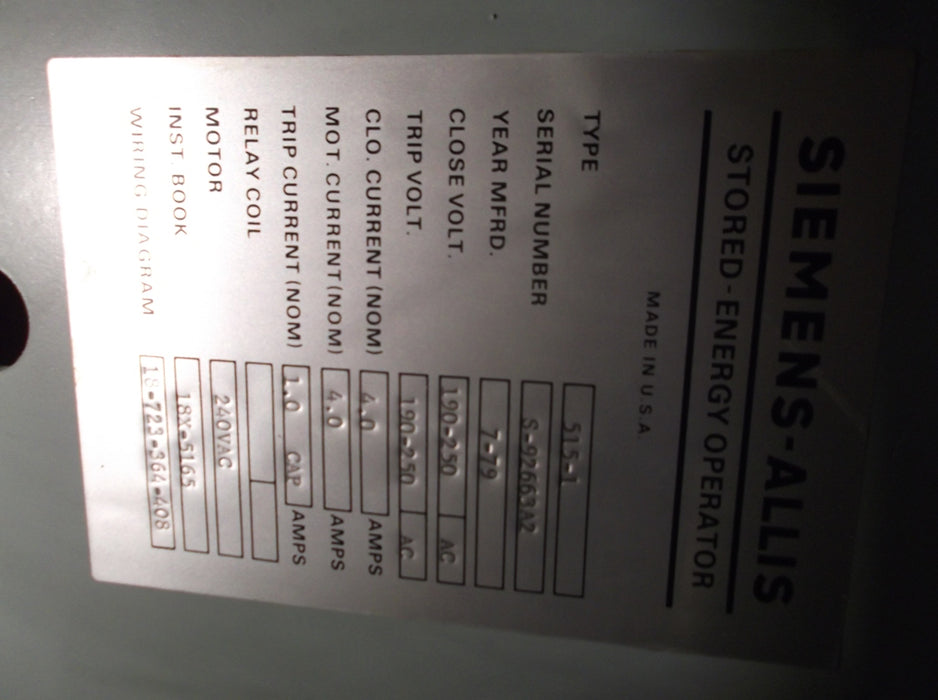MA-75C1 Siemens Allis AC High-Voltage Circuit Breaker