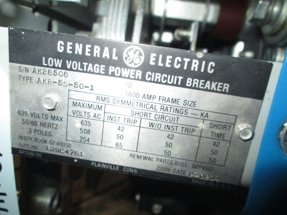 AKR-5S-50-1 General Electric Low Voltage Power Circuit Breaker