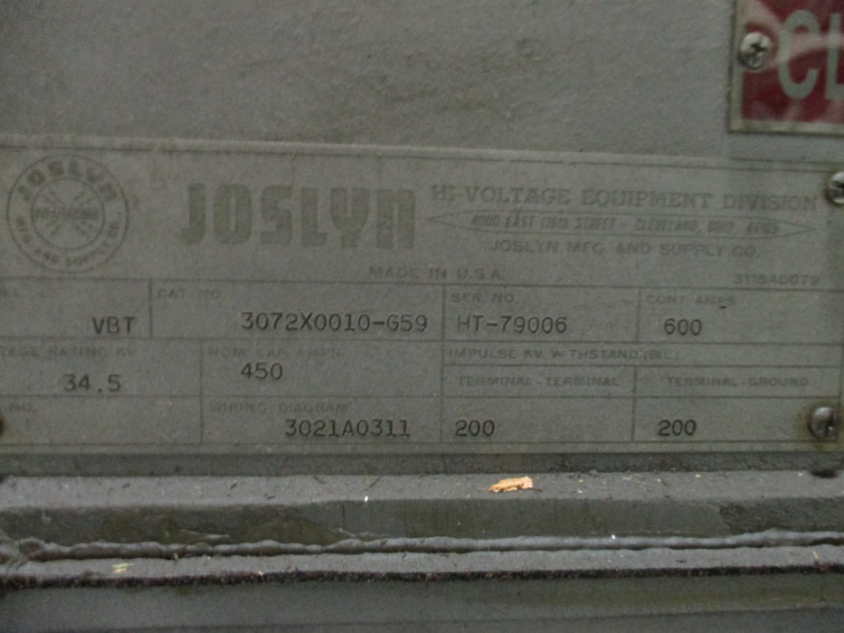 VBT Joslyn Vacuum Electric Switch