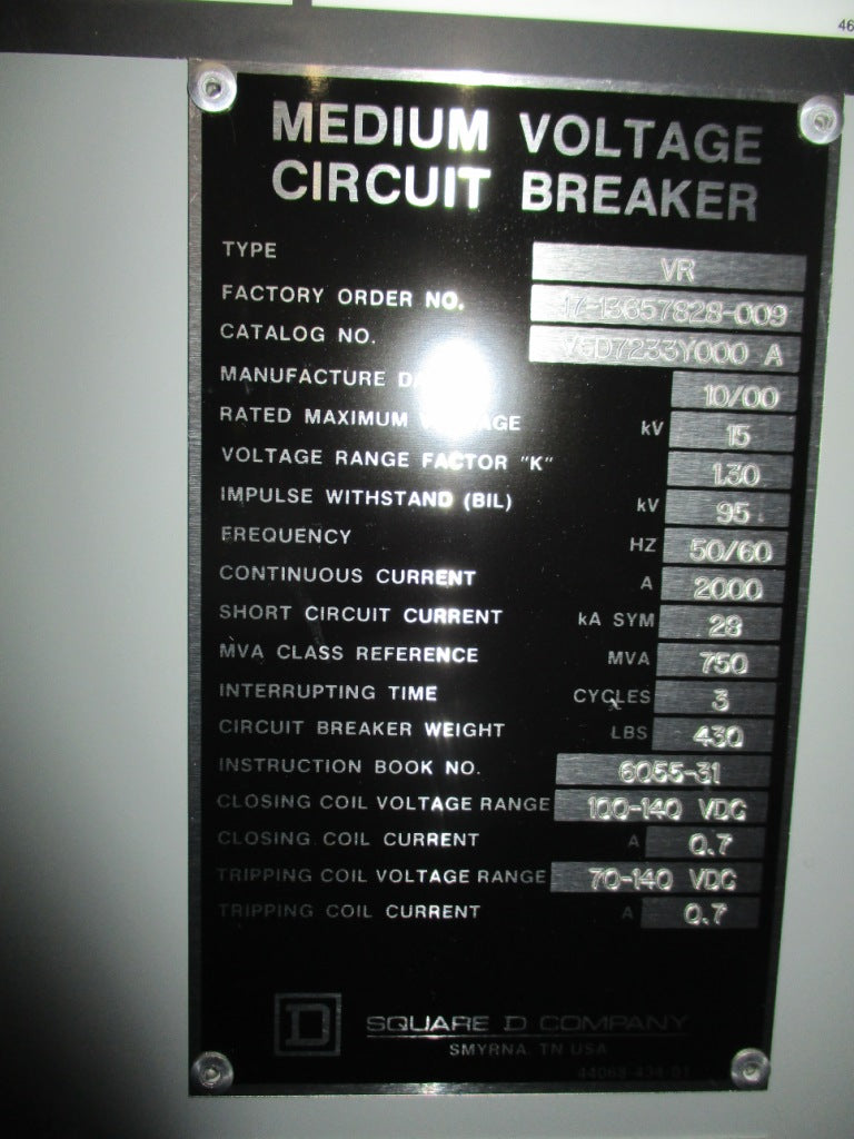 V6D7233Y000-A Square D Medium Voltage Circuit Breaker