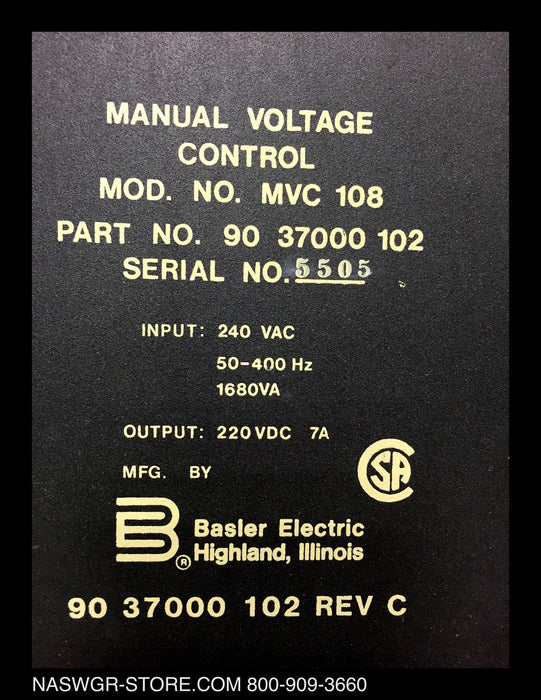 MVC-108 ~ BASLER 90-37000-102 Manual Voltage Control MVC-108