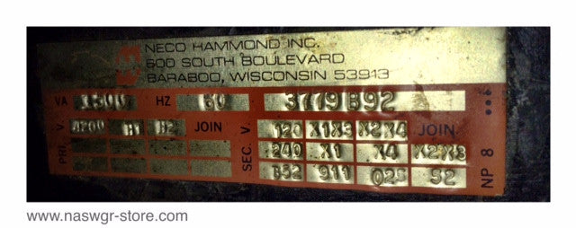 3779B92 , NECO Hammond Inc. 3779B92  ISO- FLEX Transformer , 1500VA , 60 Hz. , 120 V , 4200 Ratio , 3779B92