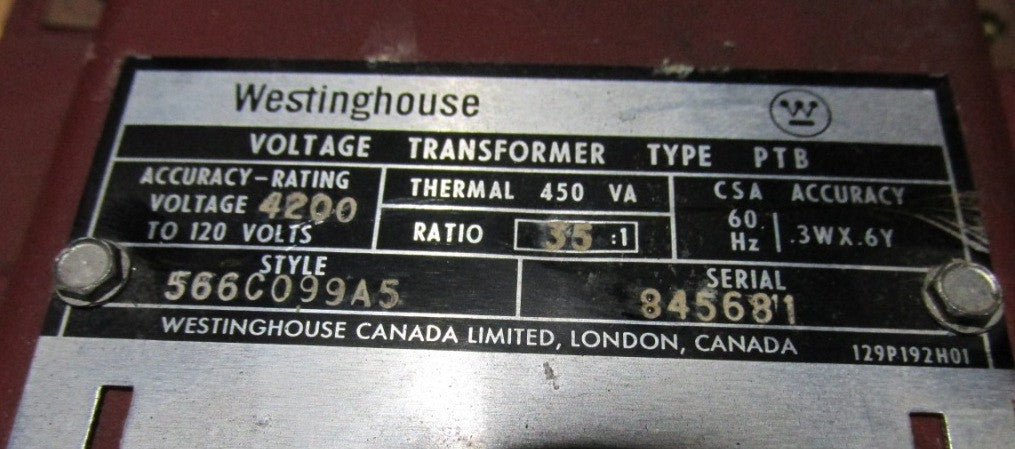 Westinghouse 566C099A5 PTB 35:1 Voltage Transformer