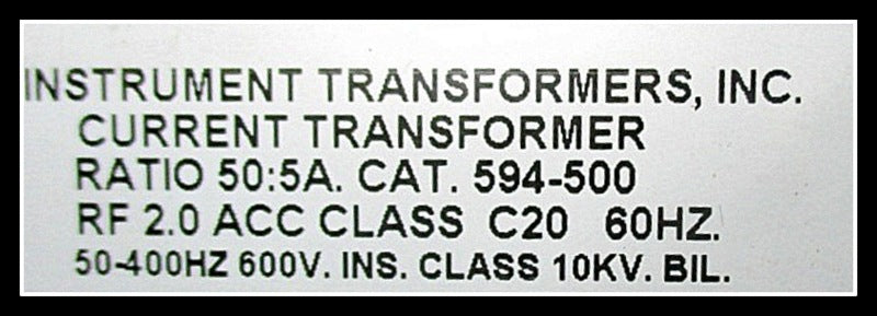 Instrument Transformers Inc. 594-500 Current Transformer