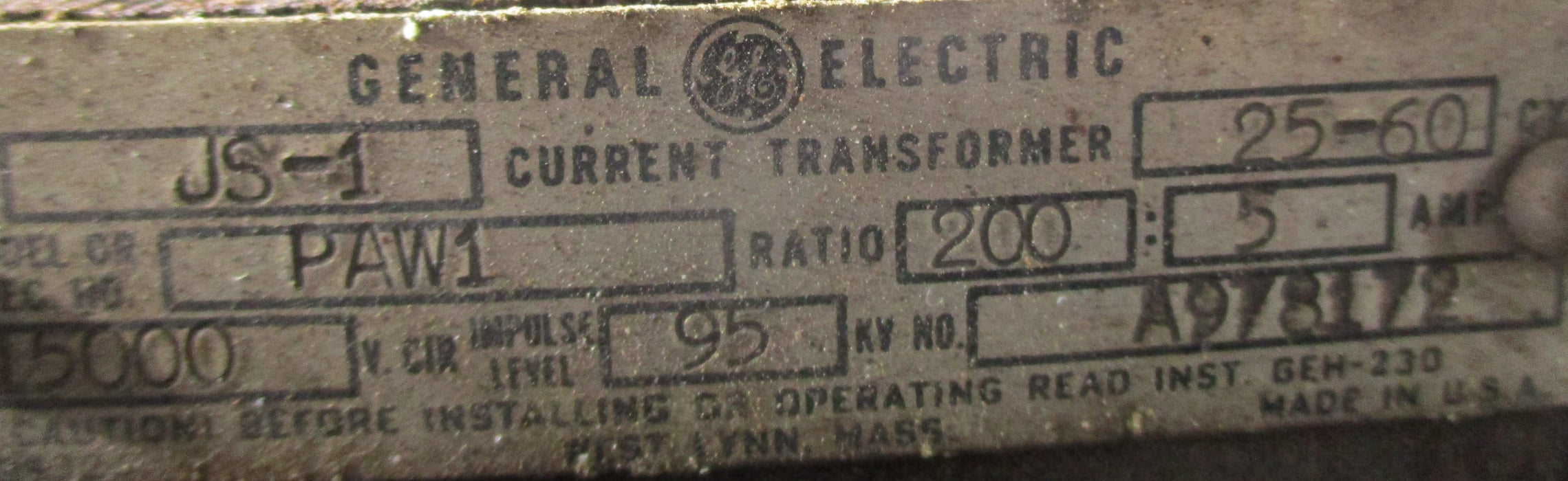 PAW1 General Electric - JS-1 Current Transformer