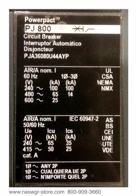 Square D PJA36080U44AYP Circuit Breaker Micrologic 6.0A LSIG