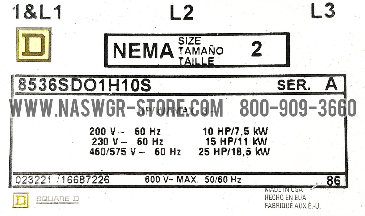 Square D 8536SDO1H10S Size 2 Starter