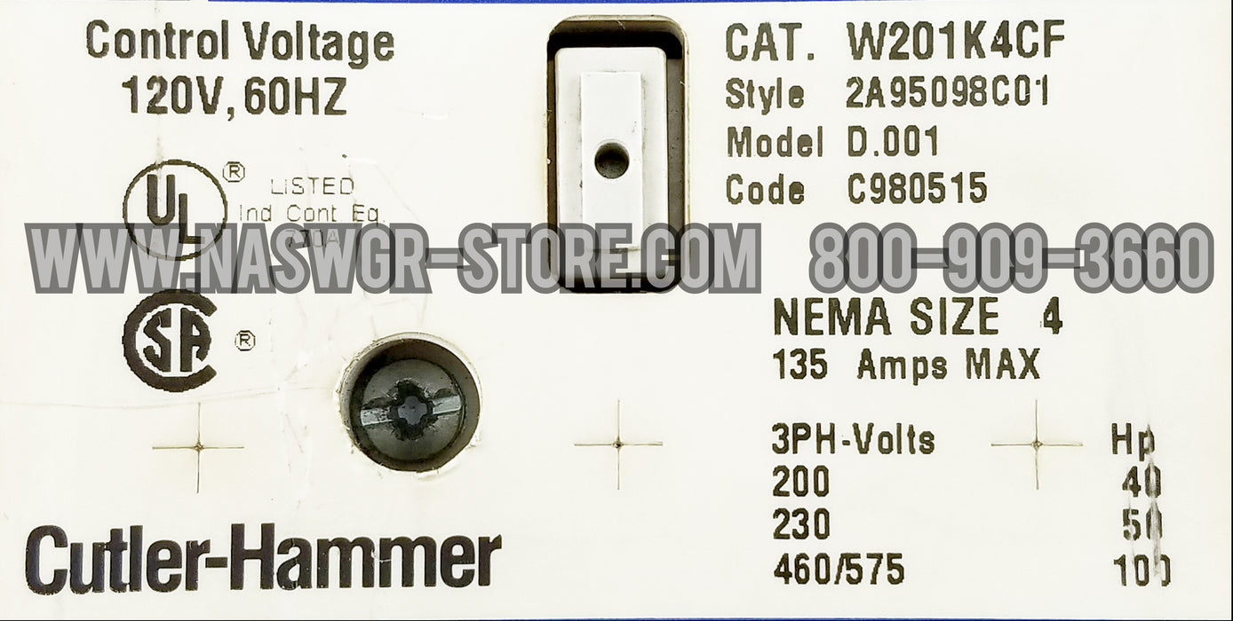 Cutler Hammer W201K4CF Contactor