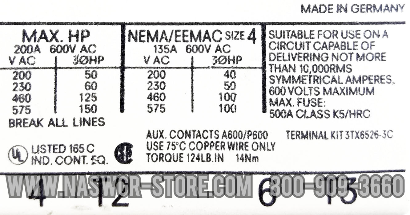 Siemens 3TF52 Contactor