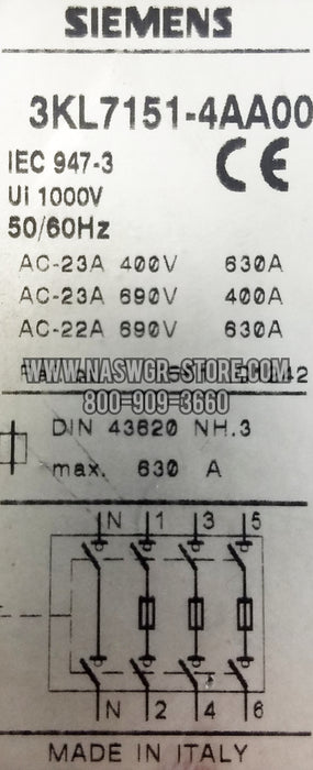 Siemens 3KL7151-4AA00 Disconnect Switch