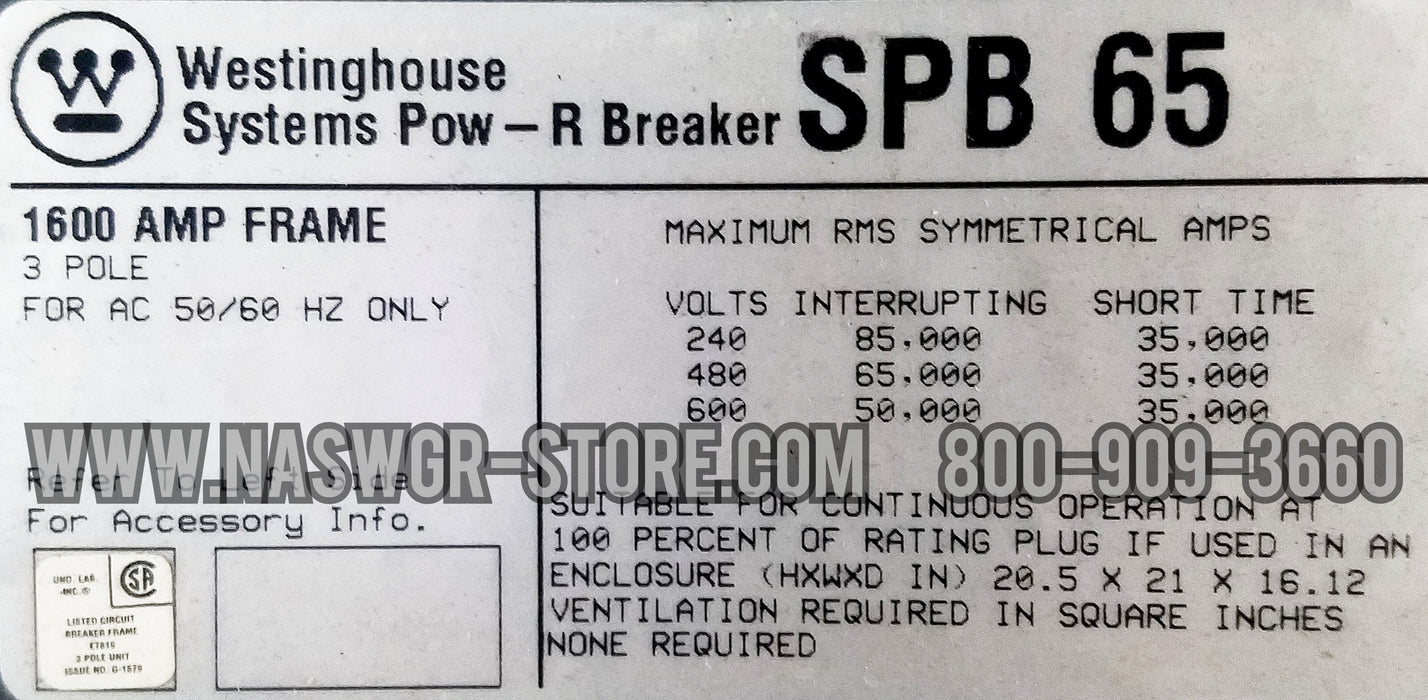 Westinghouse SPB-65 Circuit Breaker (M/O,D/O) - 1200 Amp