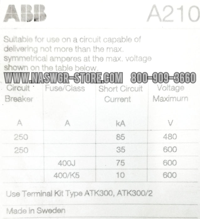 ABB A210-30 , A210-30-11-84 Contactor — North American Switchgear