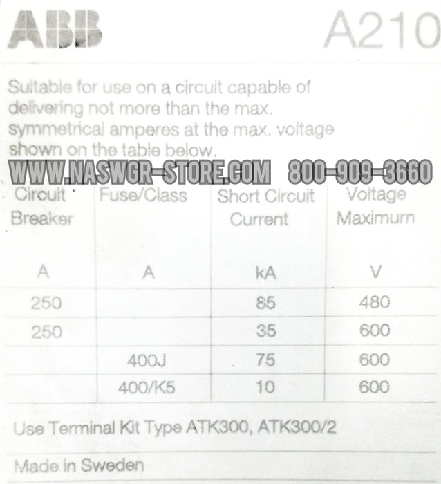 ABB A210-30 , A210-30-11-84 Contactor