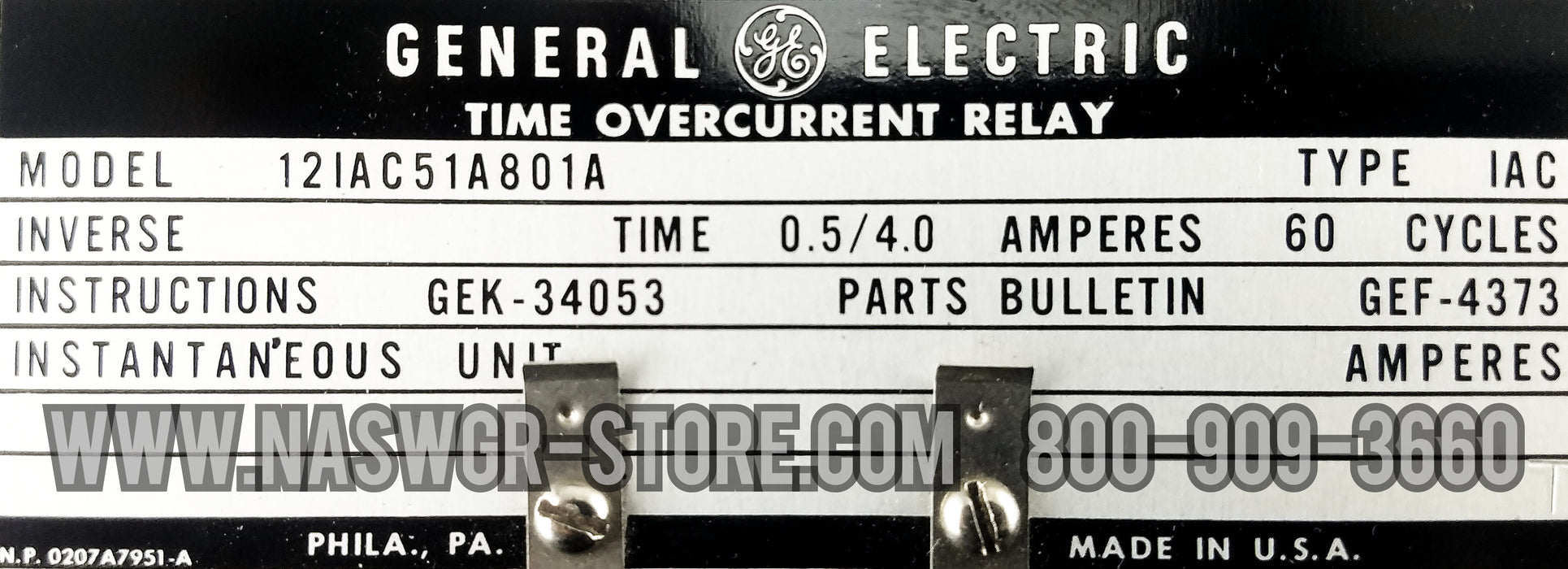 General Electric 12IAC51A801A Time Overcurrent Relay