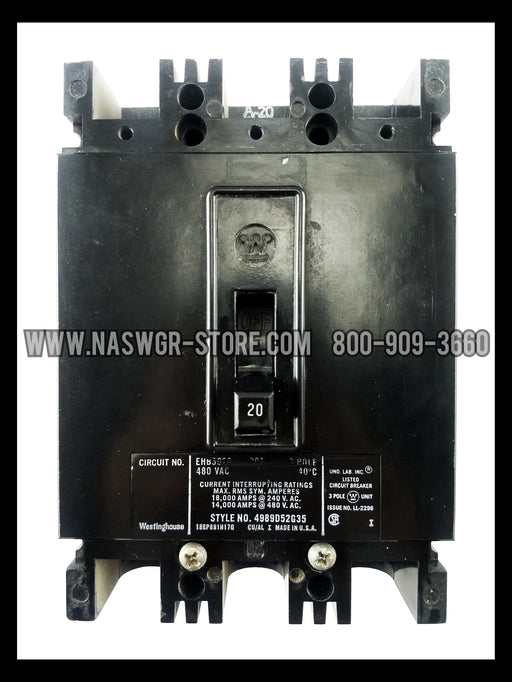 Westinghouse EHB3020 Molded Case Circuit Breaker ~ 20 Amp