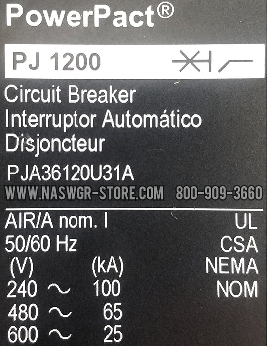 Square D PowerPact PJ 1200 Circuit Breaker ~ 1200 Amp