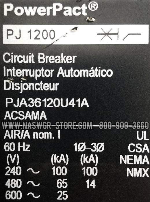 Square D PowerPact PJ 1200 Circuit Breaker ~ 1200 Amp