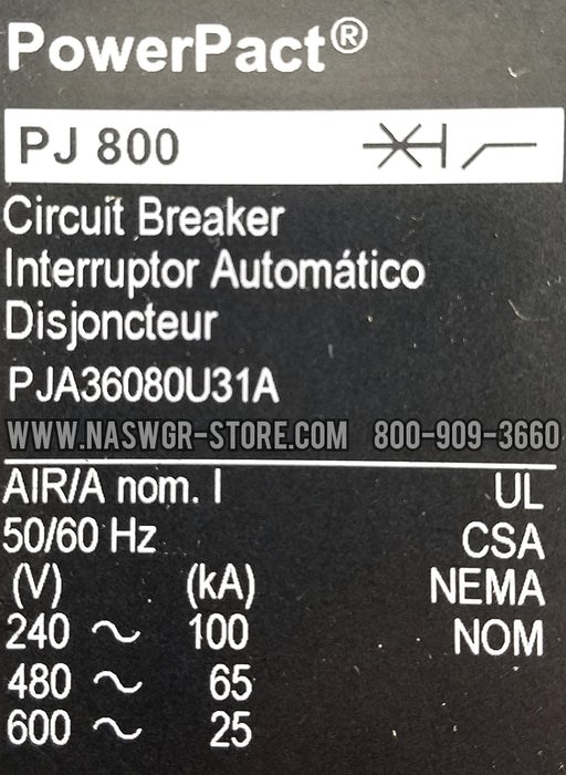 Square D PowerPact PJ 800 Circuit Breaker ~ 800 Amp
