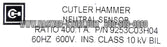 Cutler Hammer 9253C03H04 400:1 Neutral Sensor