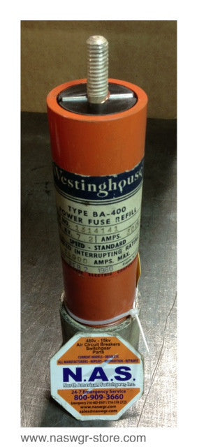 1314141 , Westinghouse 1314141 Type BA-400 Power Fuse Refill , Nom. KV. 7.2 , Amps 300E , Speed- Standard , Vented interrupting rating: 35000 amps , PN: 1314141