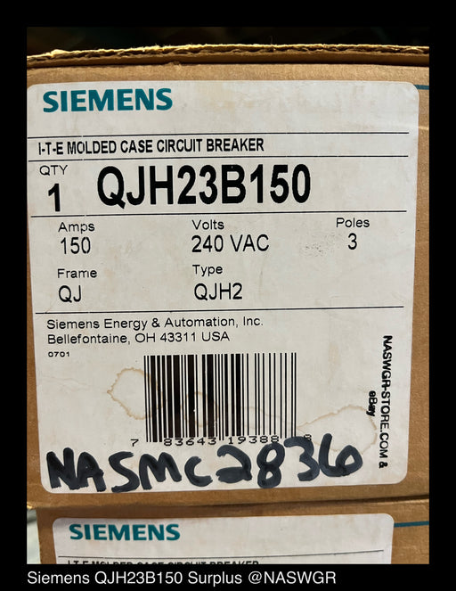 Siemens QJH23B150 Molded Case Circuit Breaker ~ 150A ~ Unused Surplus