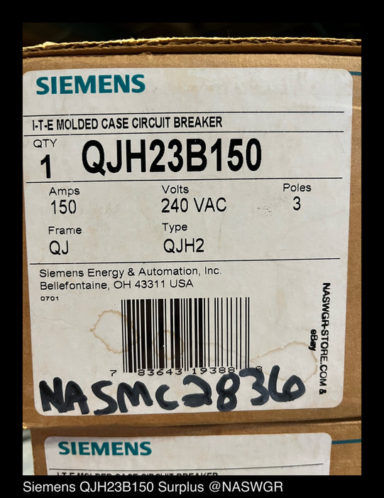 Siemens QJH23B150 Molded Case Circuit Breaker - 150 Amp - Unused