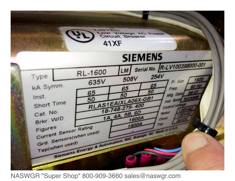 RLAS1EAIXLA06X-GB1 ~ Siemens RL-1600 Circuit Breaker 1600 Amp