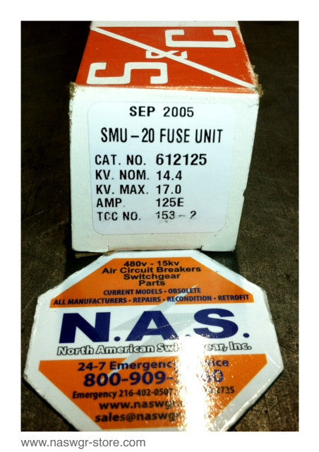 612125 , S&C 612125 SMU-20 Power Fuse Unit , *Unused in Box* , Type: SMD-20 , SM-20 , SML-20 , SME-20 , KV. Nom. 14.4 , KV. Max. 17.0 , 125E amp , PN: 612125