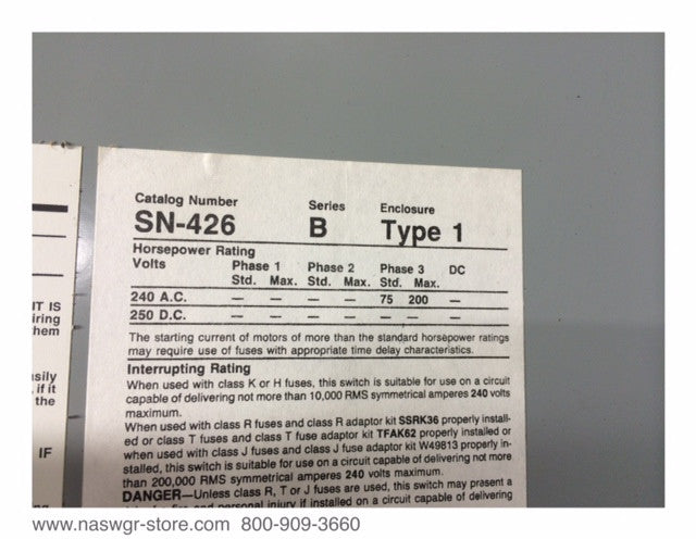 SN426 ~ Siemens SN426 Enclosed Switch ~ 600 Amp
