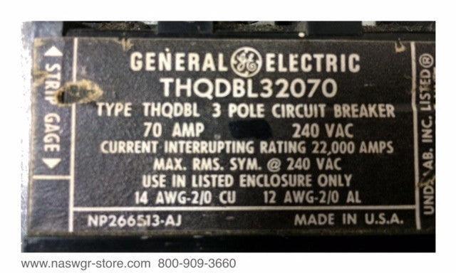 GE THQDBL32070 Circuit Breaker ~ 70 Amp