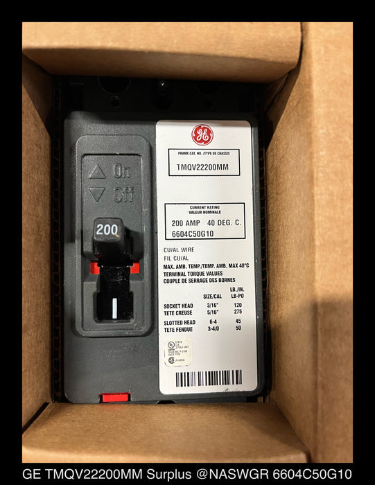 GE TMQV22200MM Molded Case Circuit Breaker - 200 Amp - Unused