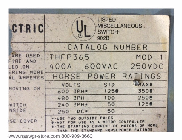 THFP365 ~ Reconditioned GE THFP365 Fusible Switch ~ 400 Amps