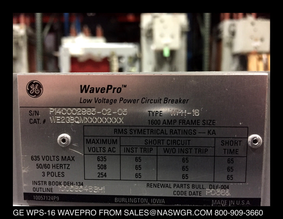 GE WavePro WPH-16 Circuit Breaker (M/O,D/O) - 1600 Amp