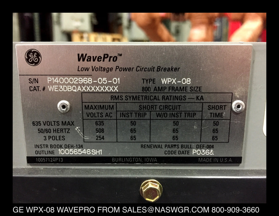 WPX-08 , GE WAVEPRO WPX-08 , GE WPX-08 CIRCUIT BREAKER , K808LSIGM