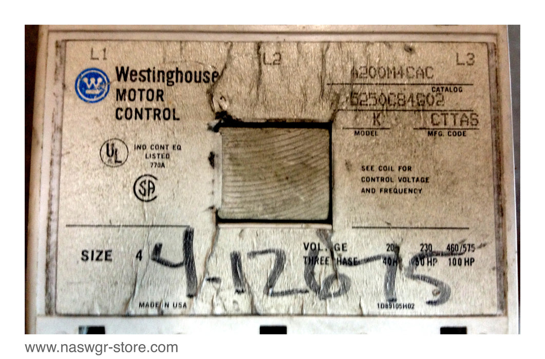 Westinghouse A200M4CAC Size 4 Contactor